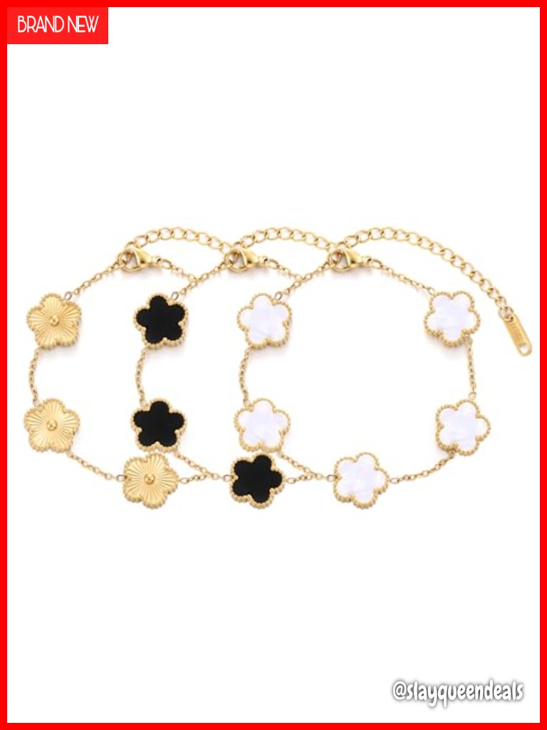 18k Gold Plated Stainless Steel Four Leaf Clover Link Charm Bracelet